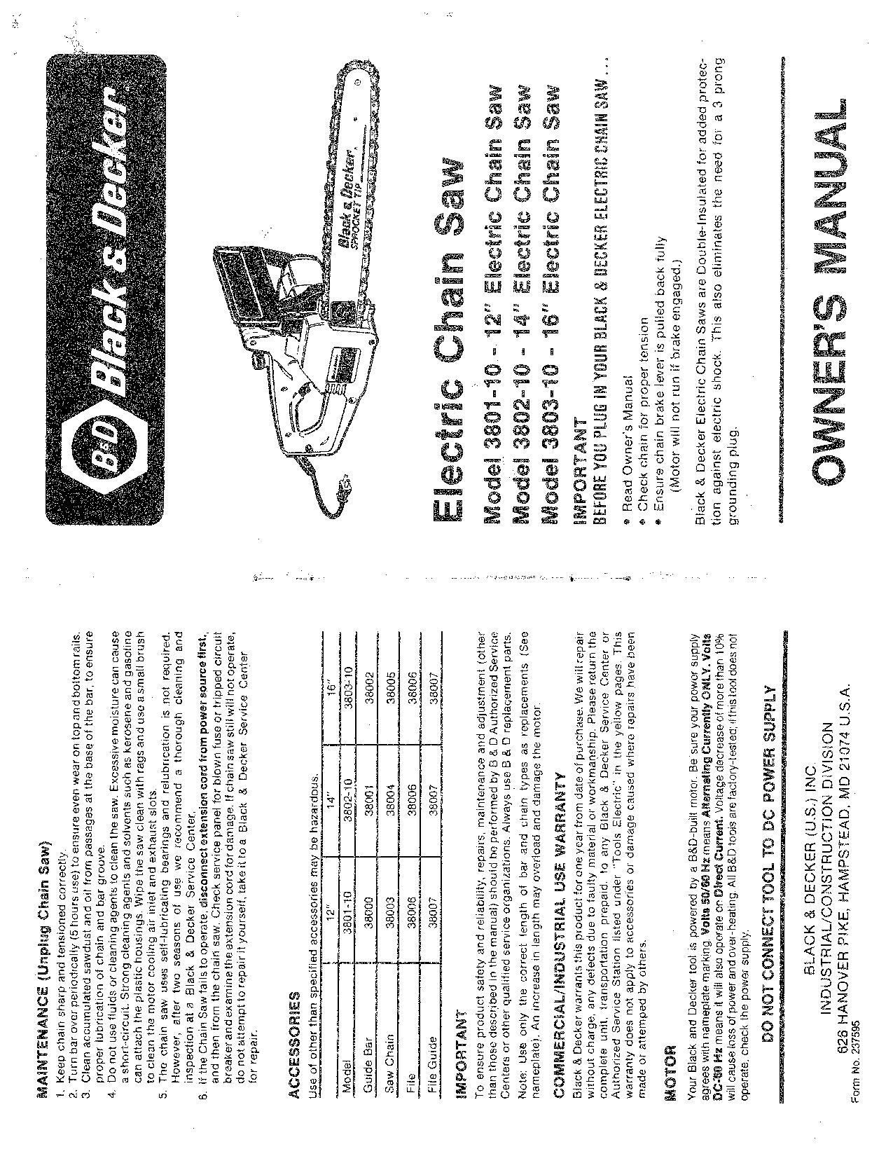 Black & Decker 3803-10, 3801-10, 3802-10 User Manual