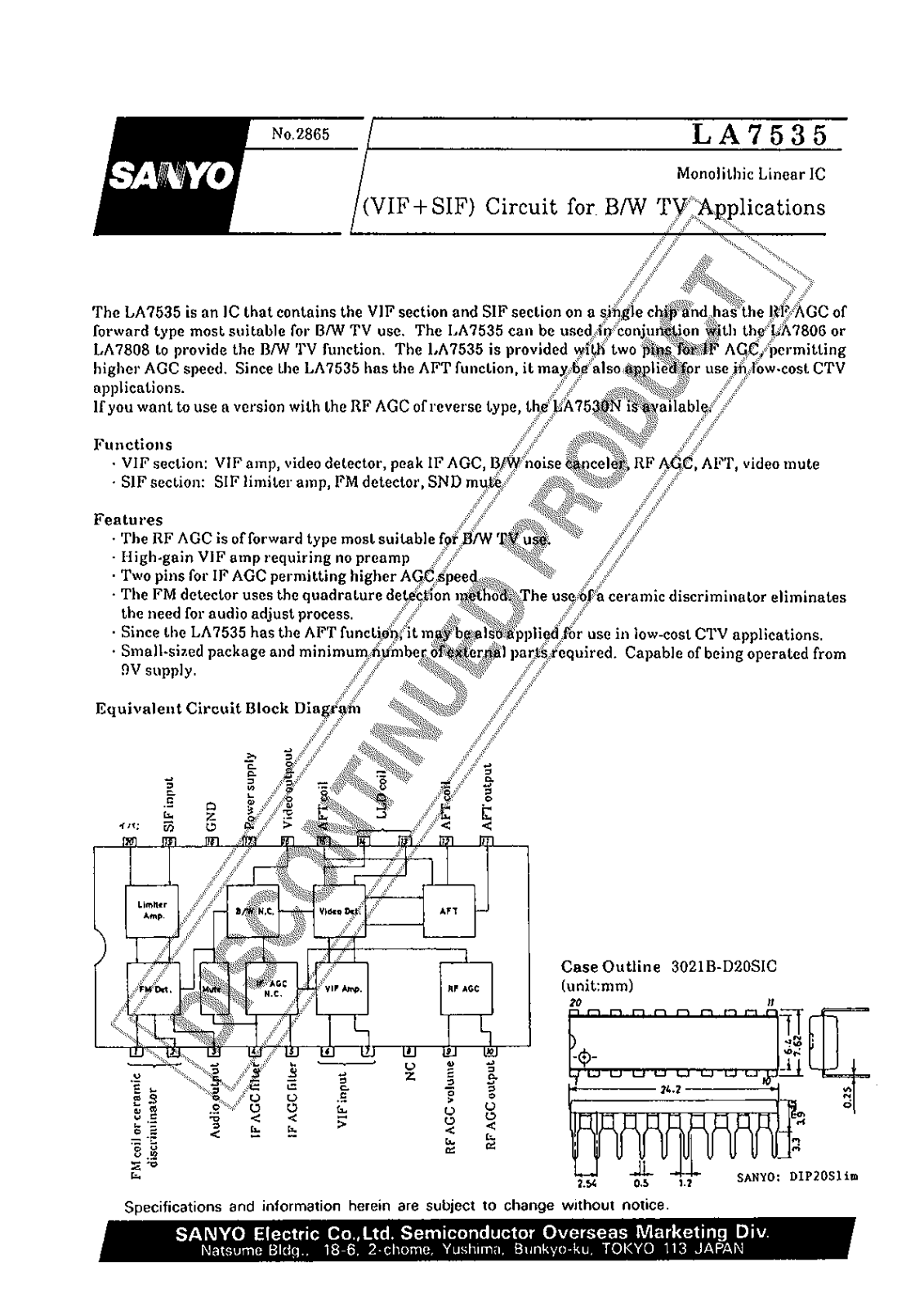 Sanyo LA7535 Specifications