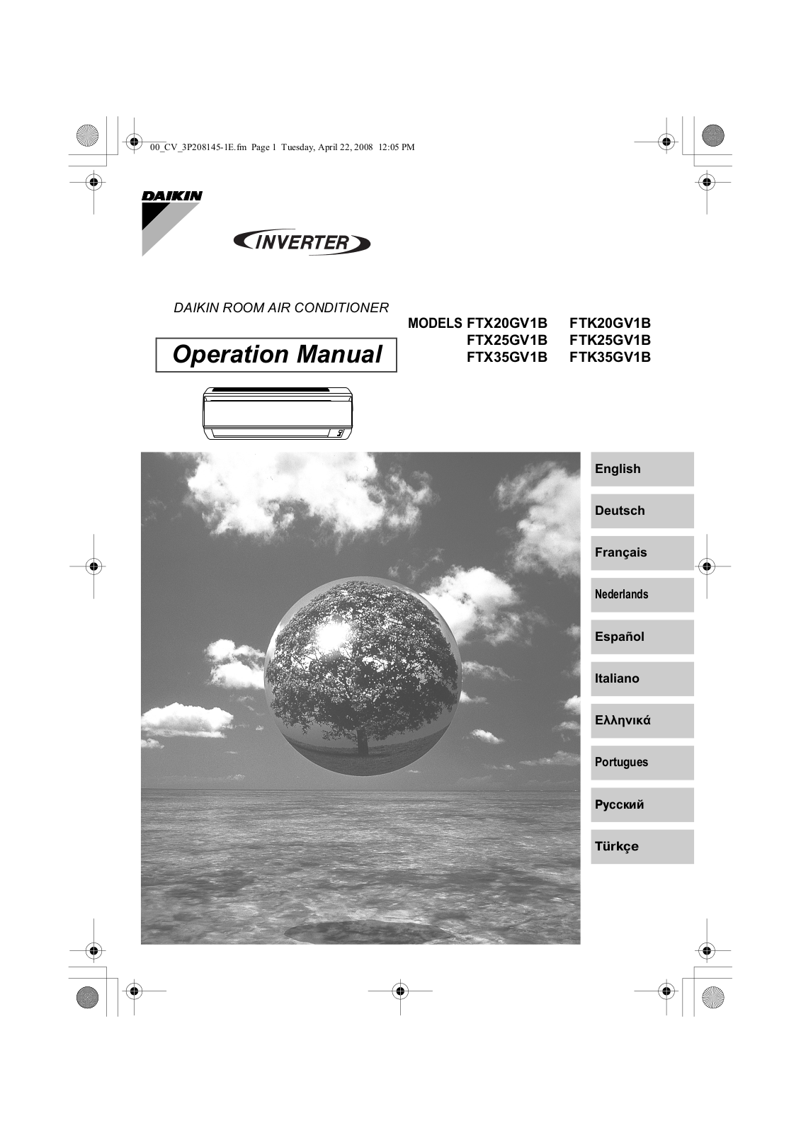 Daikin FTX20GV1B, FTK20GV1B, FTX25GV1B, FTK25GV1B, FTX35GV1B Operation manuals