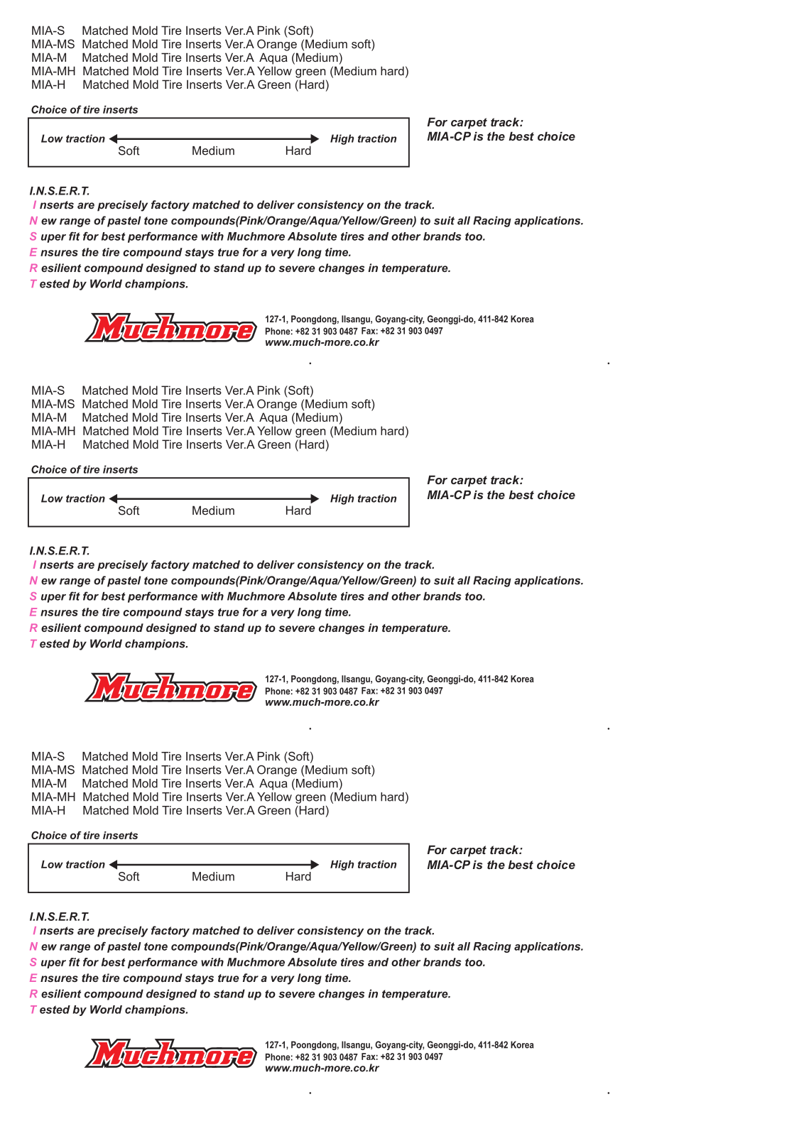 Muchmore MIA-S, MIA-MS, MIA-M, MIA-MH, MIA-H User Manual