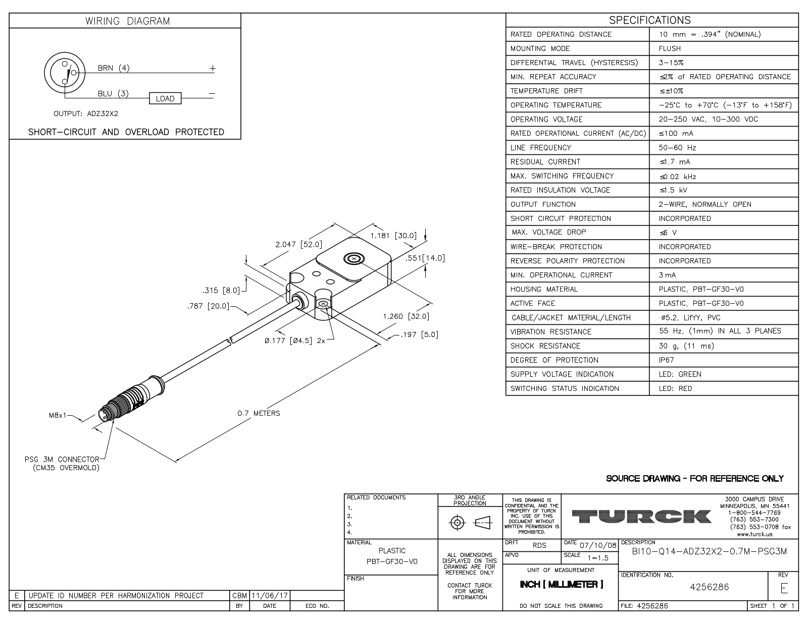 Turck BI10-Q14-ADZ32X2-0.7PSG3M Data Sheet