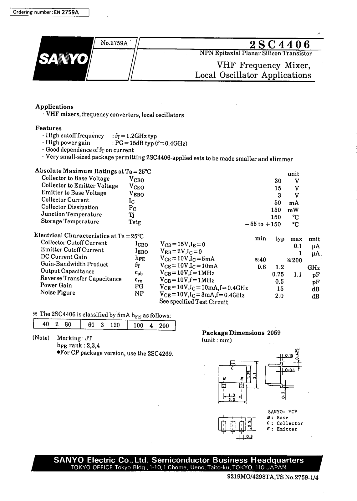 SANYO 2SC4406 Datasheet