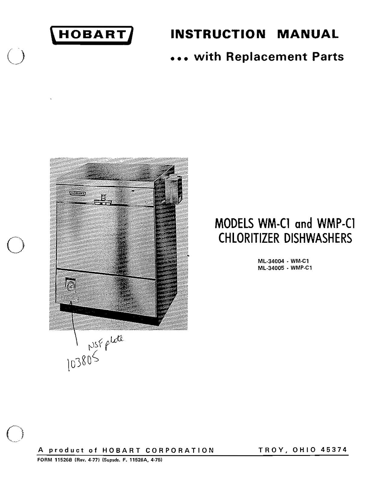 Hobart WMP-C1 Installation Manual