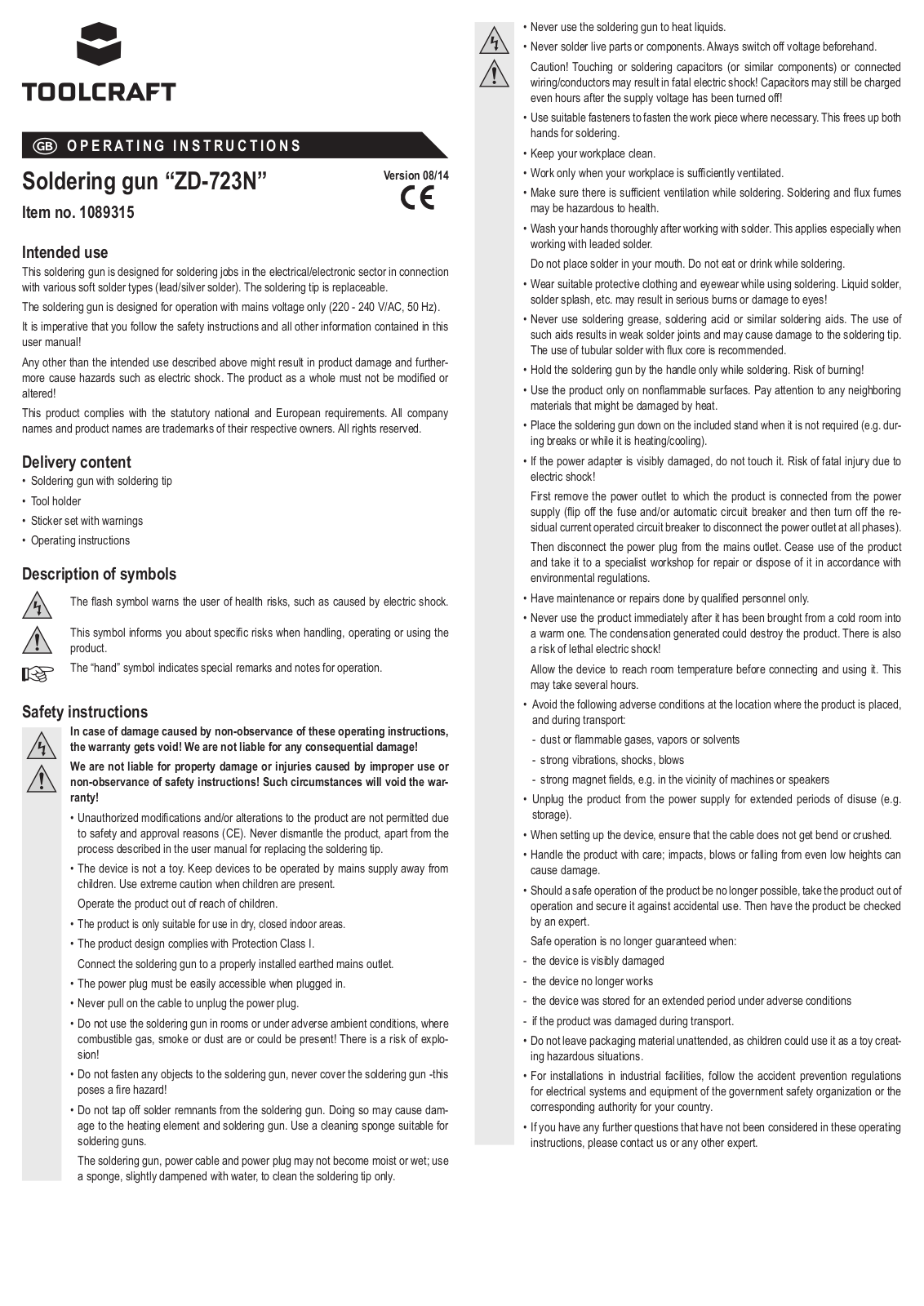 TOOLCRAFT ZD-723N User guide