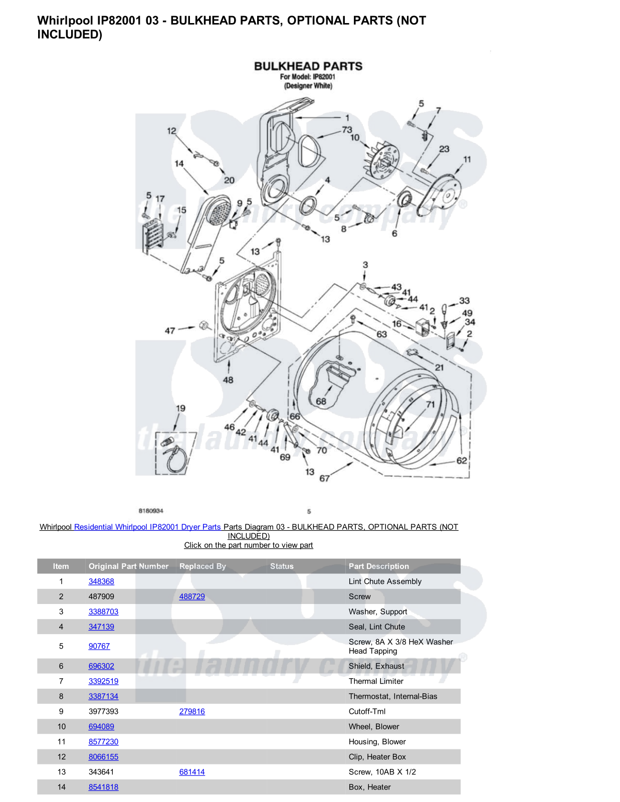 Whirlpool IP82001 Parts Diagram