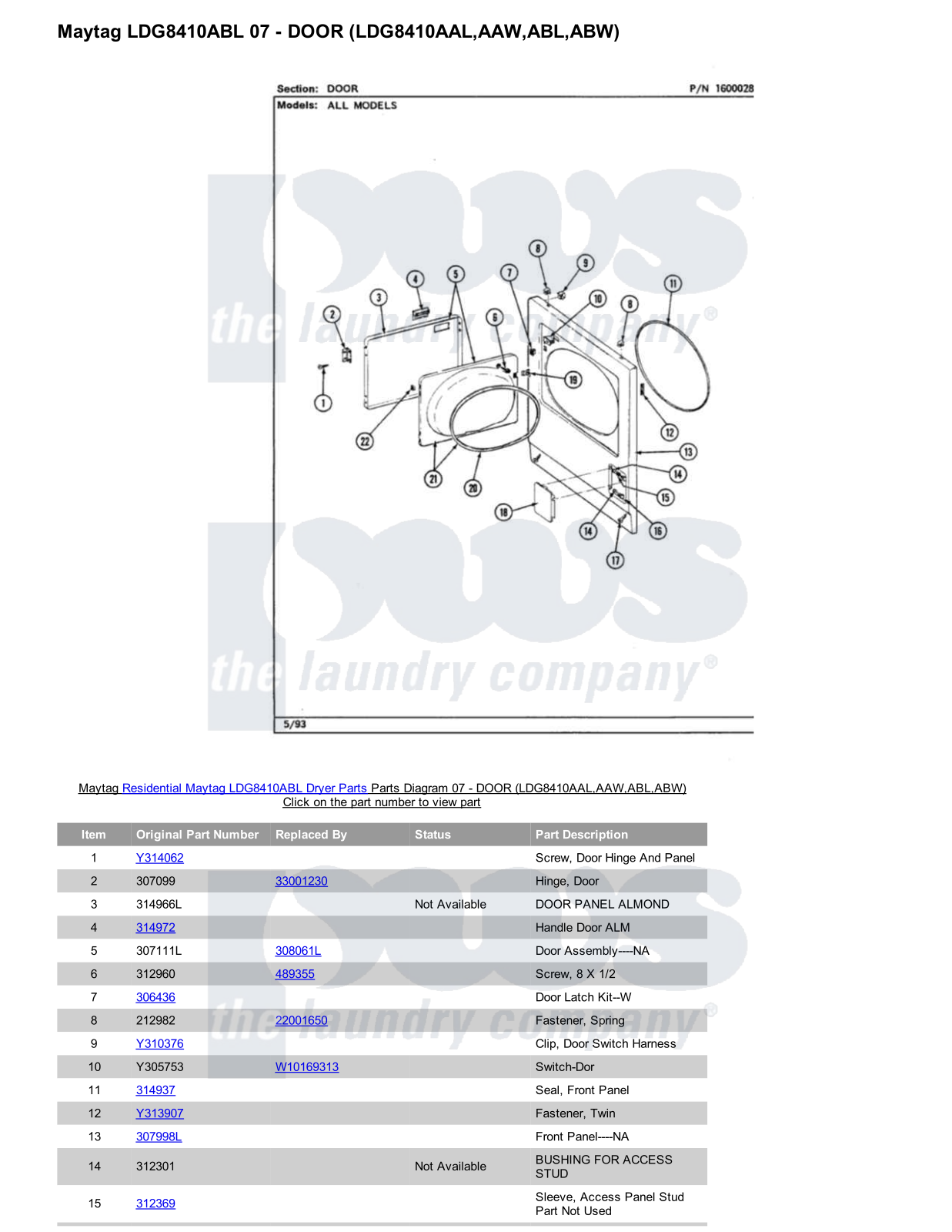 Maytag LDG8410ABL Parts Diagram