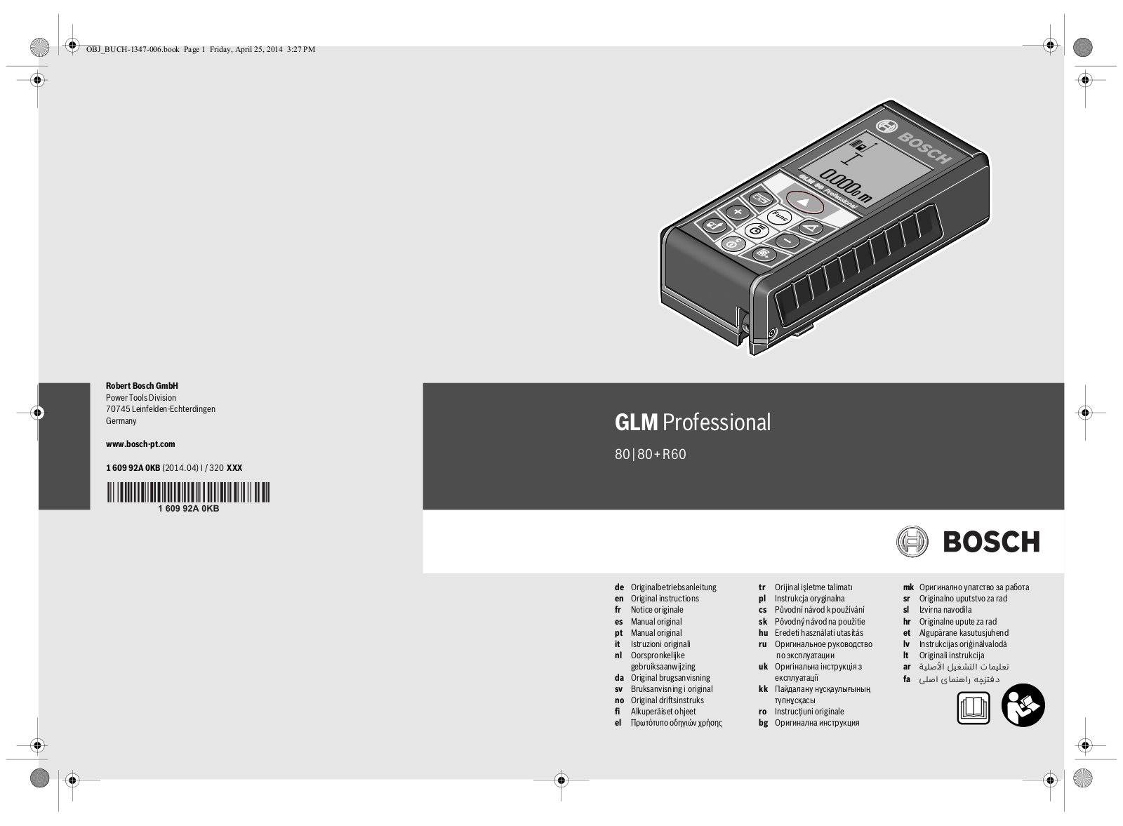 Bosch GLM 80 + R60, GLM 80 User Manual