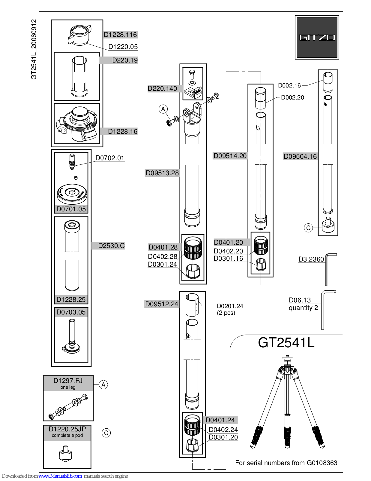 Gitzo Series 2 Mountaineer GT2541L, 2 GT2541L Parts List