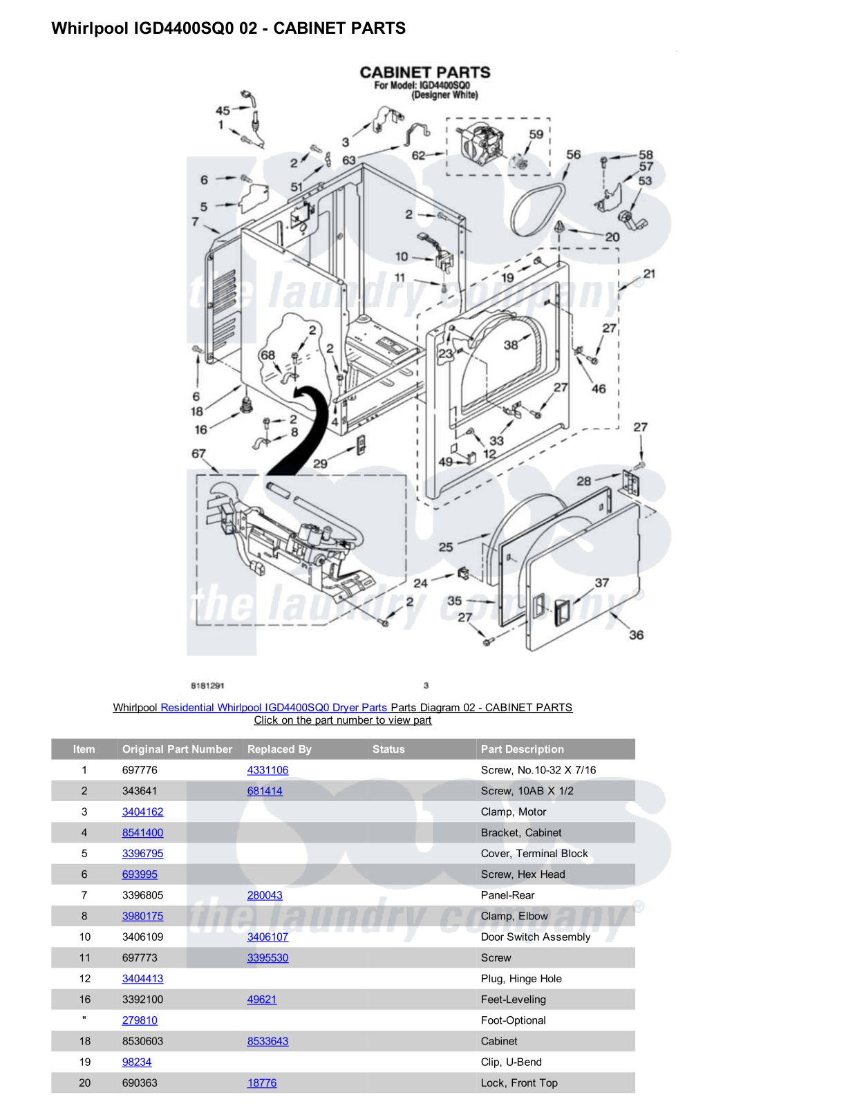 Whirlpool IGD4400SQ0 Parts Diagram