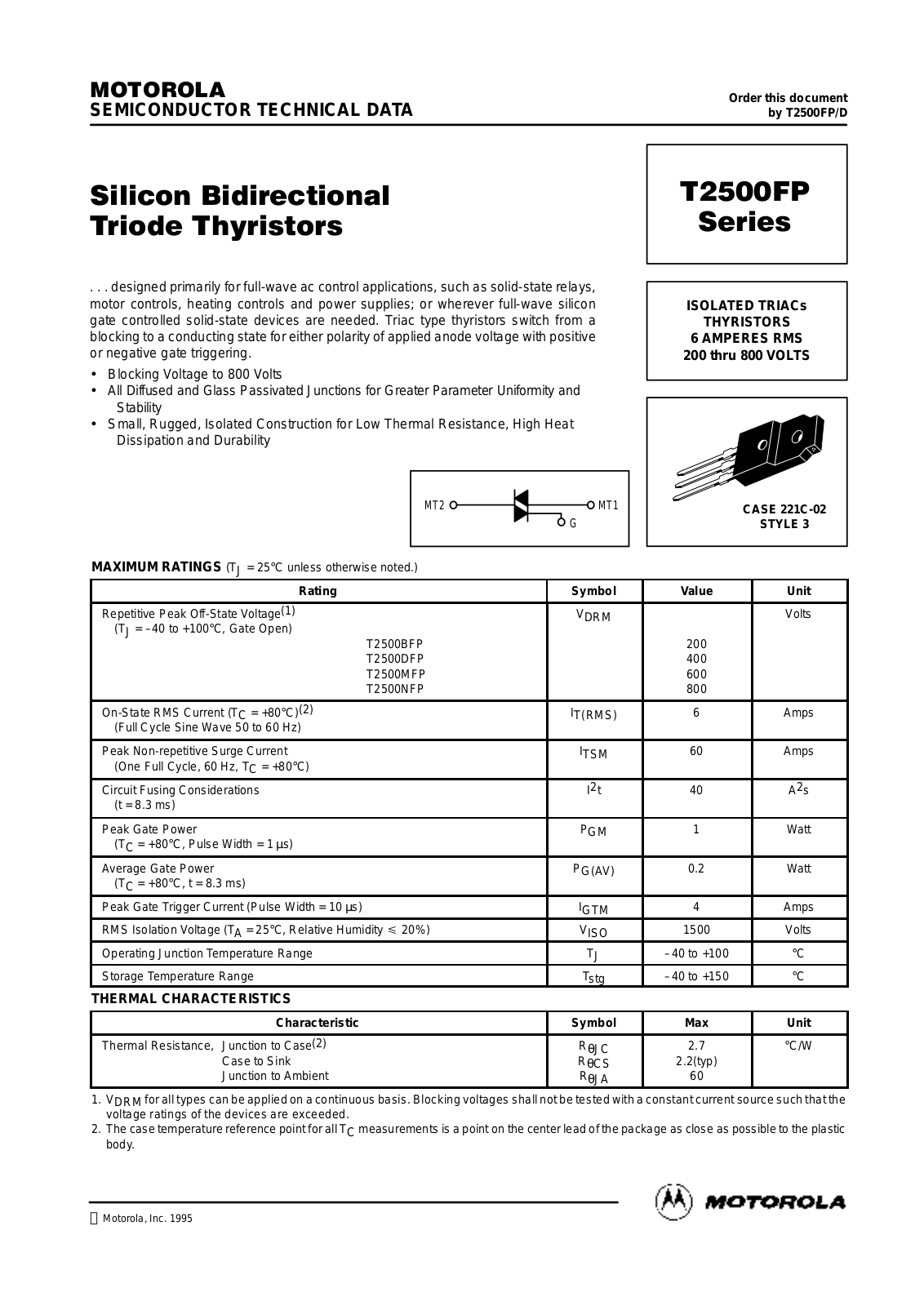 Motorola T2500NFP, T2500MFP, T2500DFP, T2500BFP Datasheet