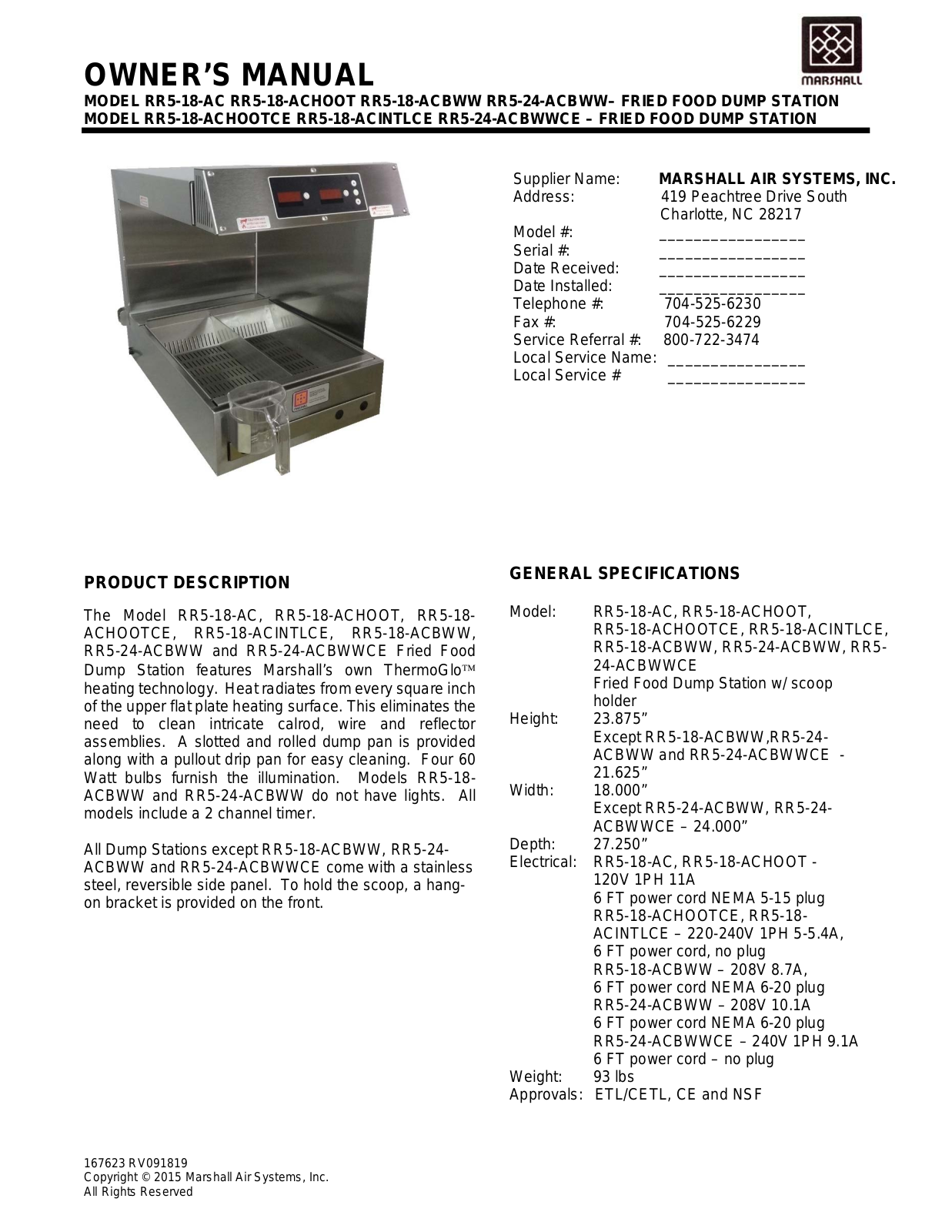 Marshall Air RR5-18-ACHOOT User Manual