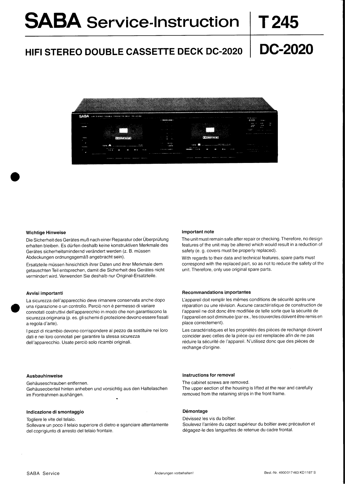 Saba DC-2020 Service manual