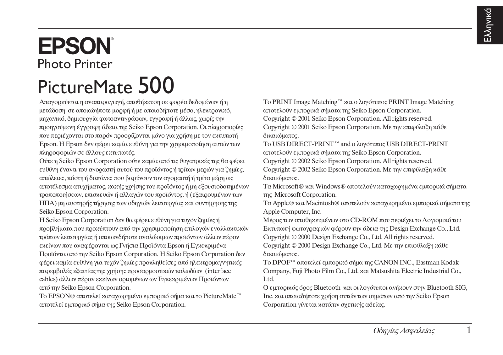 Epson PICTUREMATE 500 User Manual