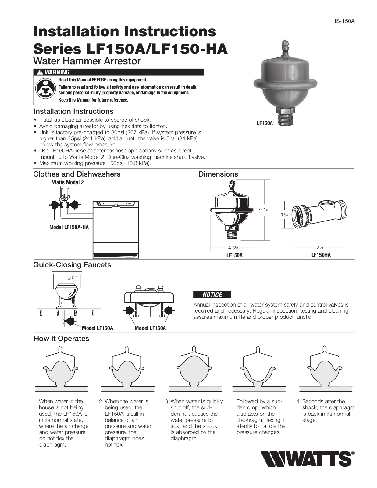 Watts LF150A User Manual