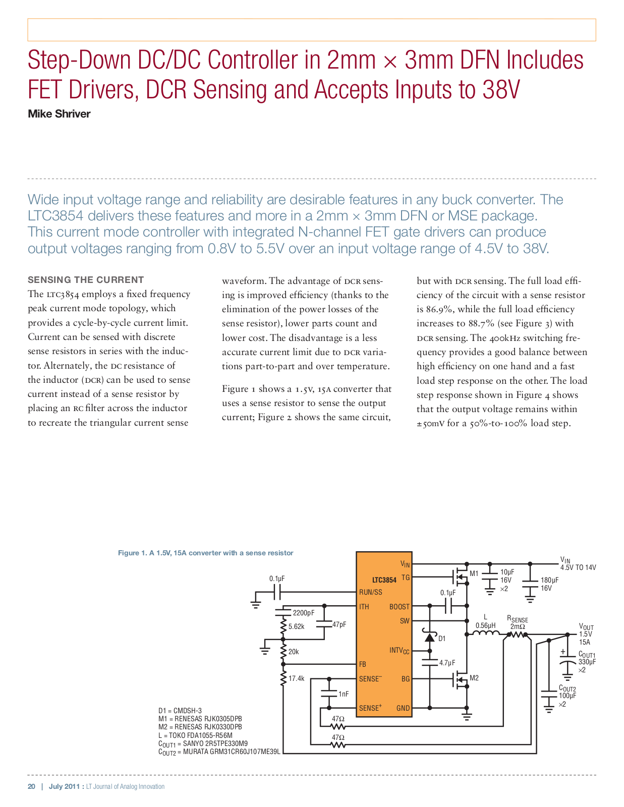 LINEAR TECHNOLOGY LTC3854 Technical data