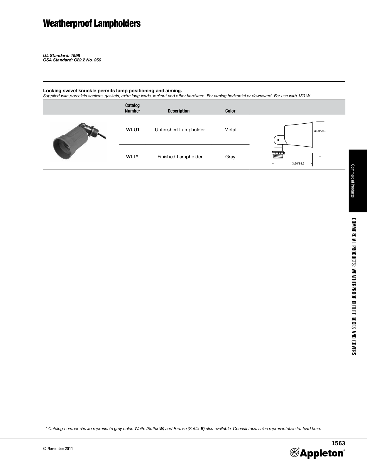 Appleton Weatherproof Lampholders Catalog Page