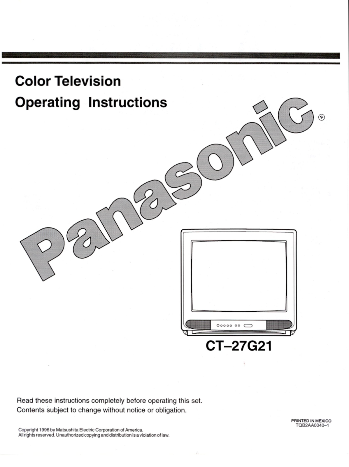 Panasonic CT-27G21U User Manual