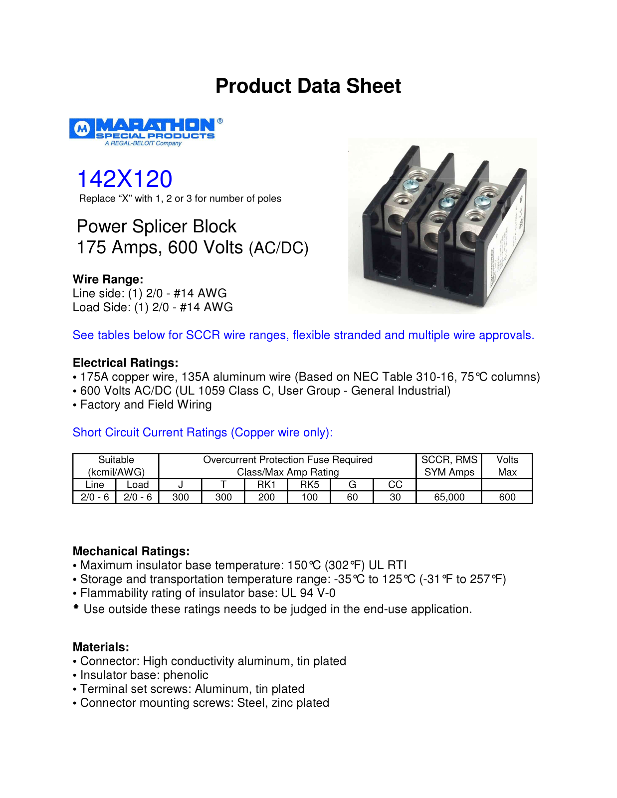 Marathon Special Products 142X120 Data Sheet