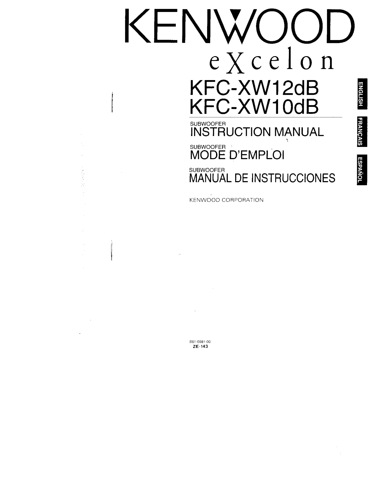 Kenwood KFC-XW12-D Owners Manual