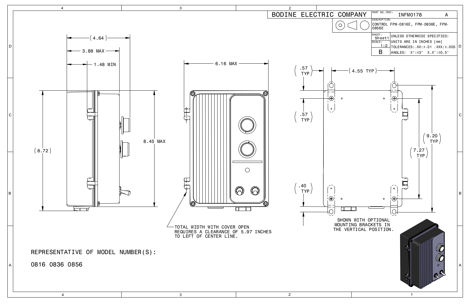 Bodine 0816, 0836, 0856 Reference Drawing