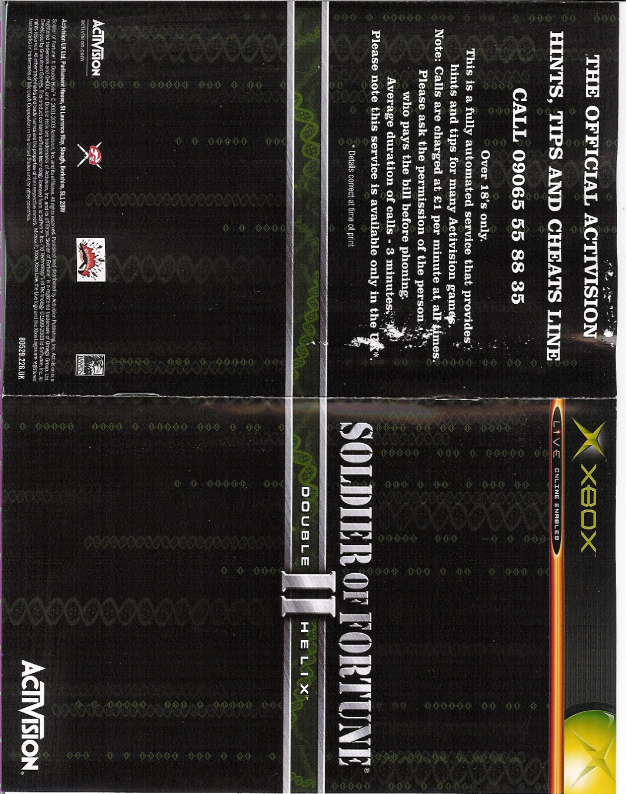 Games Microsoft XBOX SOLDIER OF FORTUNE 2-DOUBLE HELIX User Manual