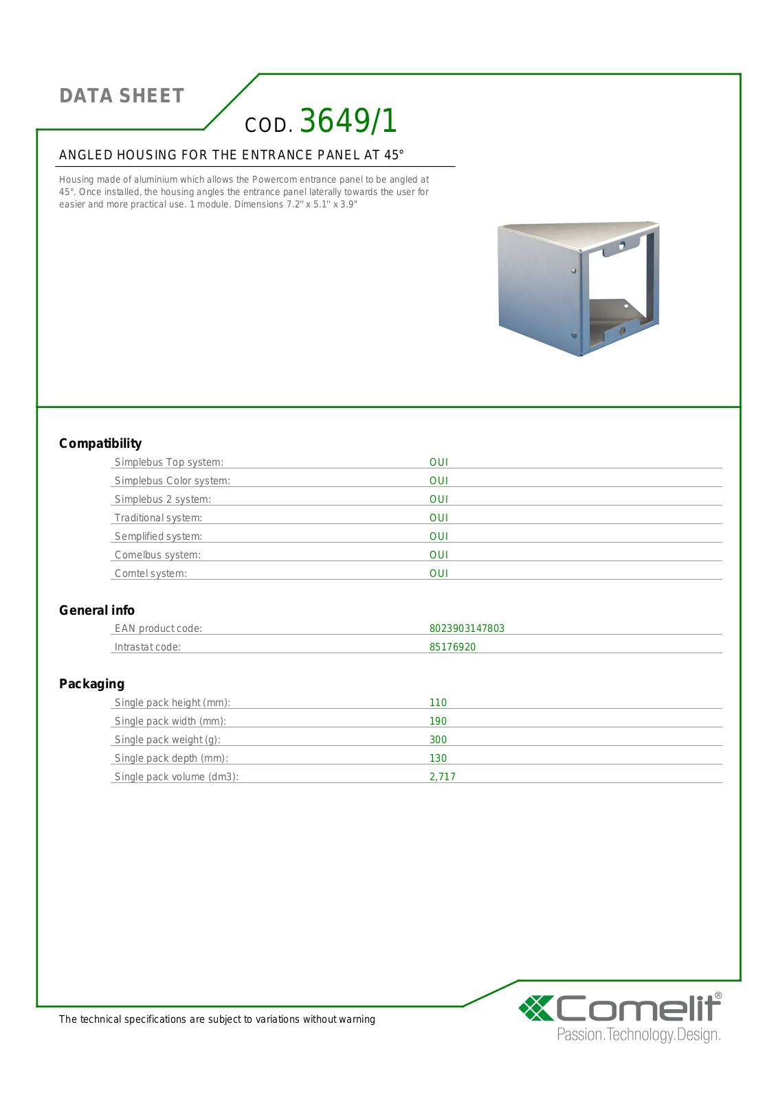 Comelit 3649-1 Specsheet - ManualMachine.com