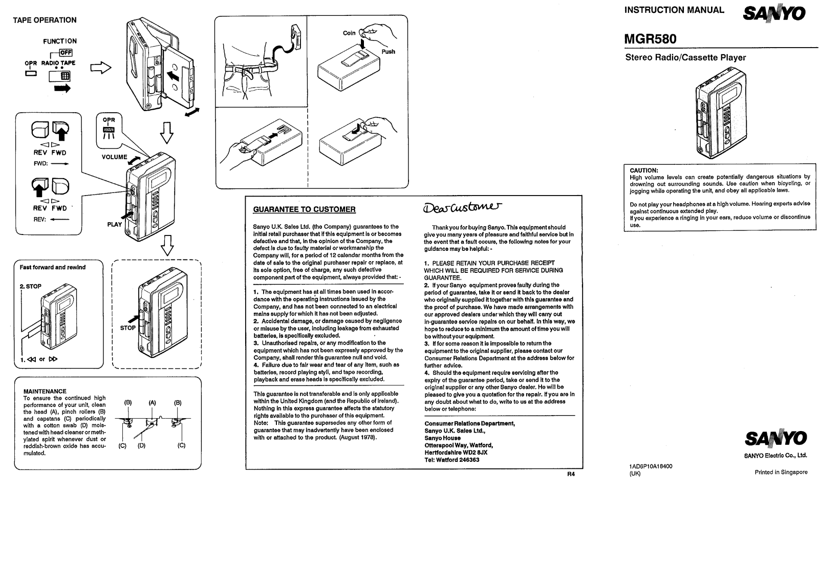 Sanyo MGR580 Instruction Manual