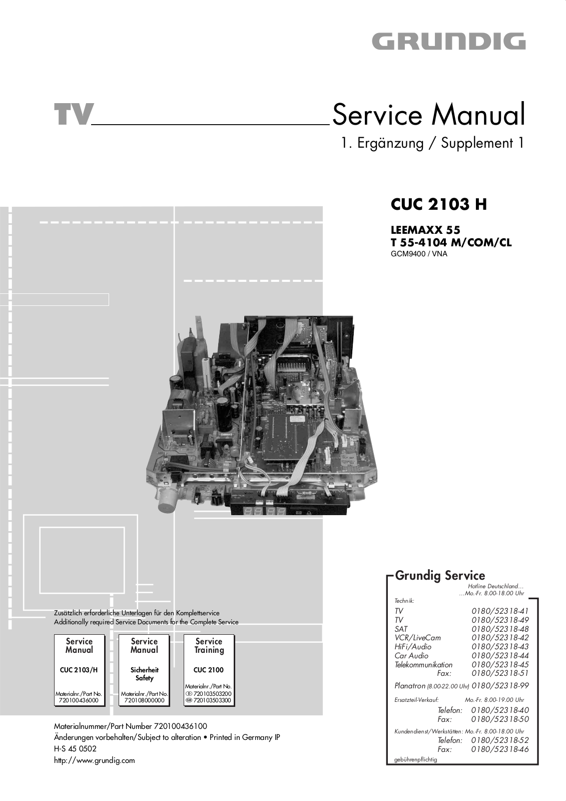 Grundig CUC 2103 H, LEEMAXX 55 T 55-4104 M-COM-CL Service Manual