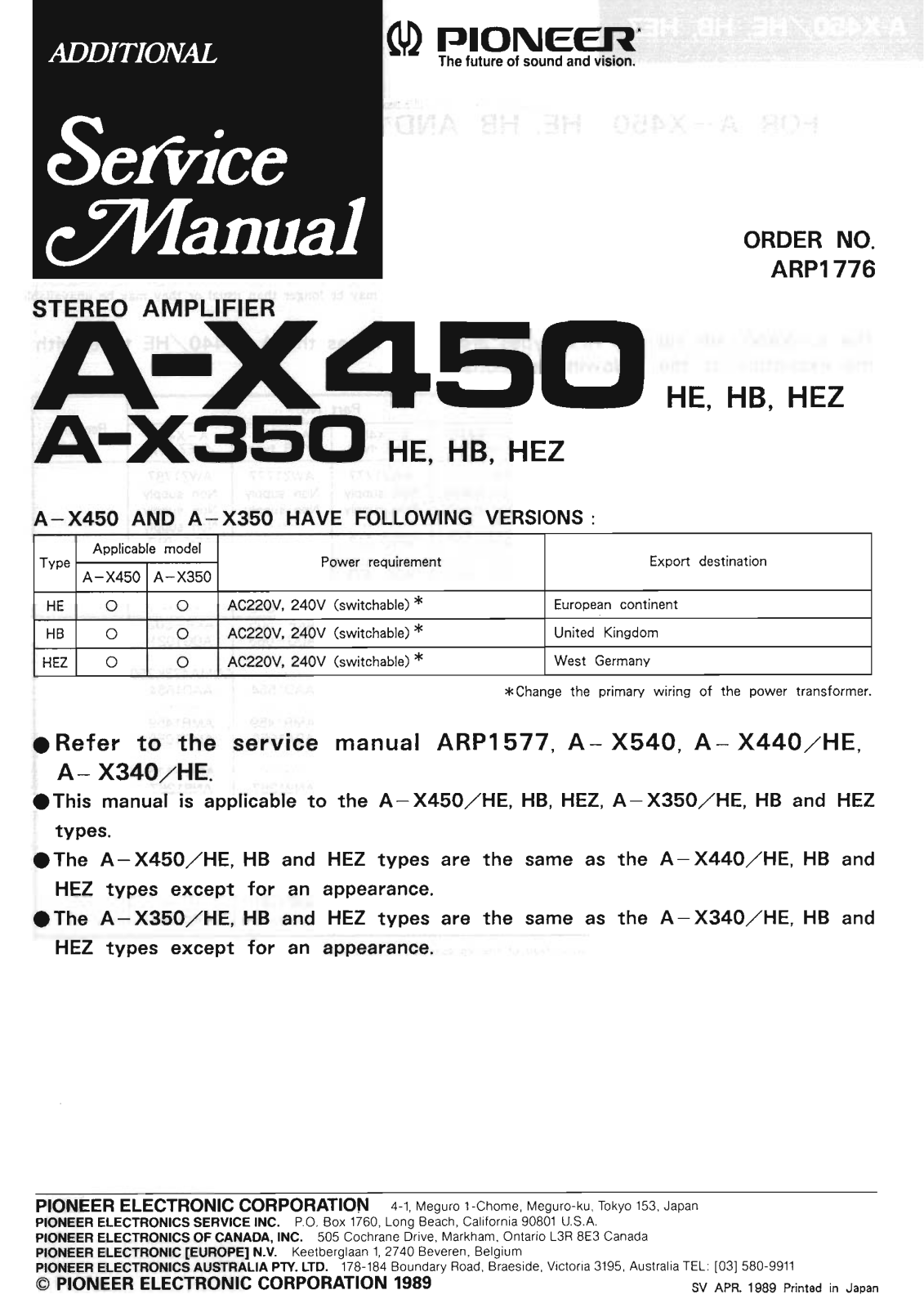 Pioneer AX-450 Service Manual