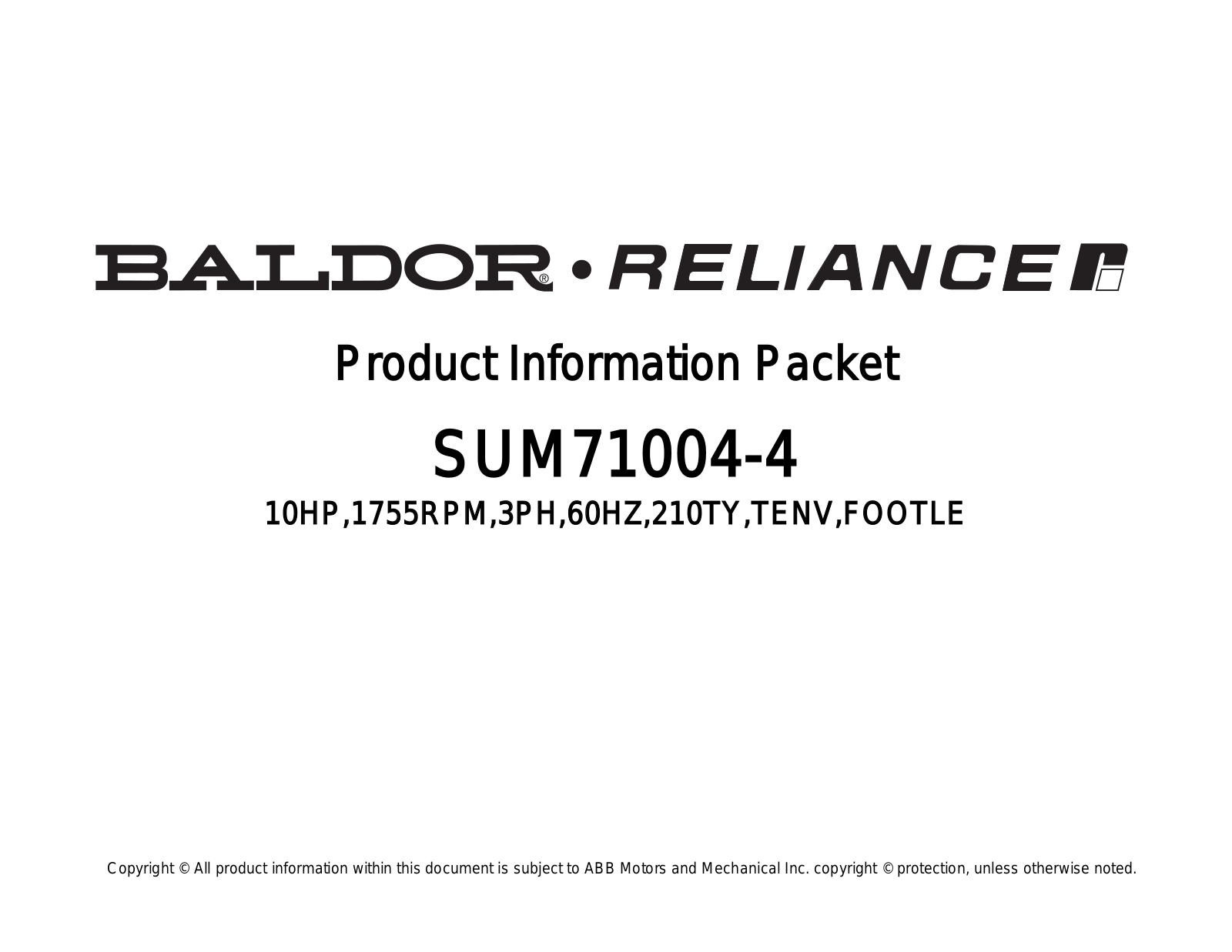 Baldor SUM71004-4 Product Information Sheet