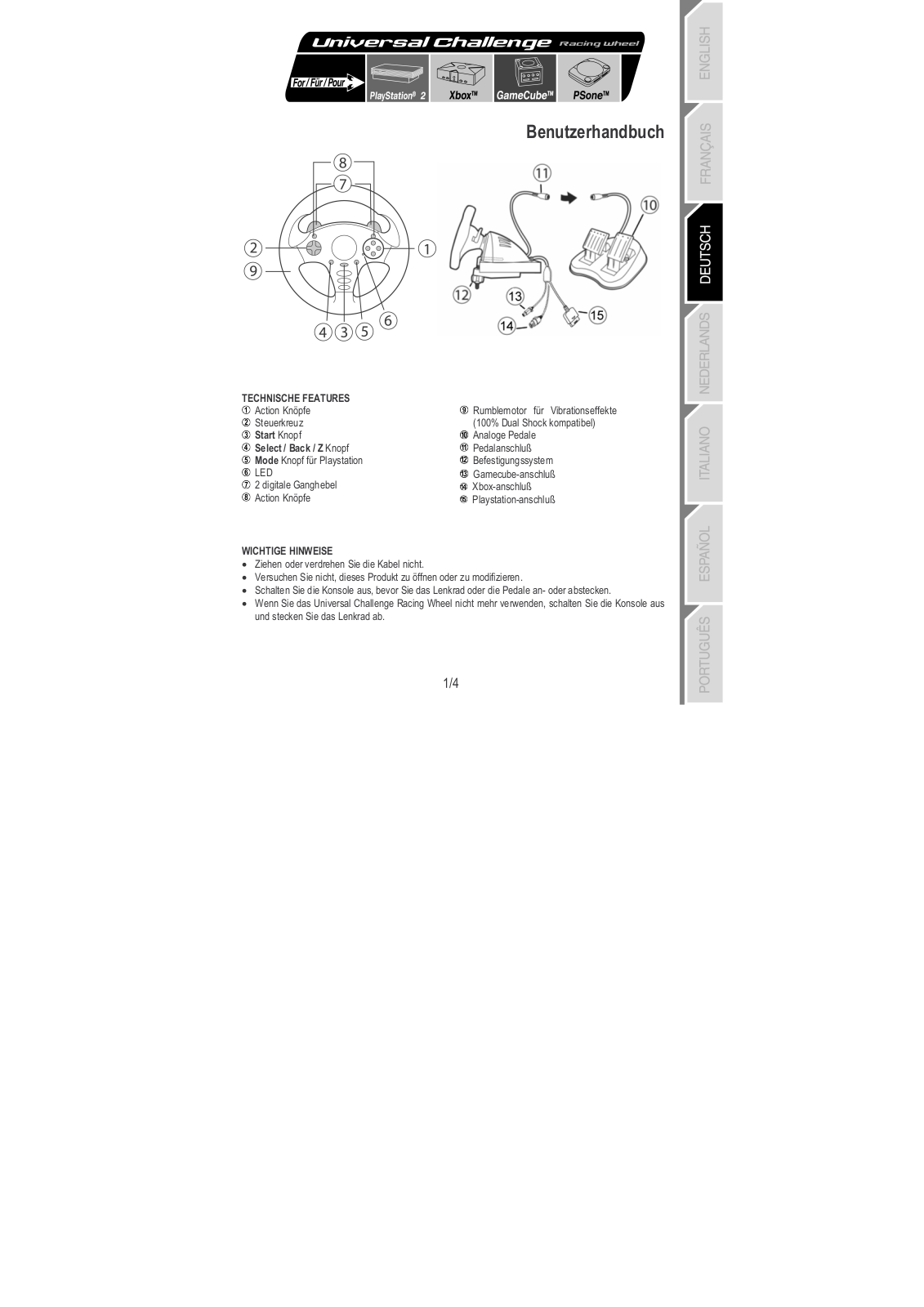 Thrustmaster UNIVERSAL CHALLENGE RACING WHEEL User Manual