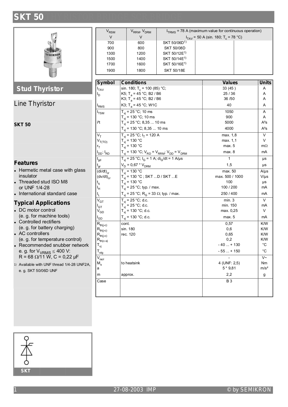 Semikron SKT50 Data Sheet