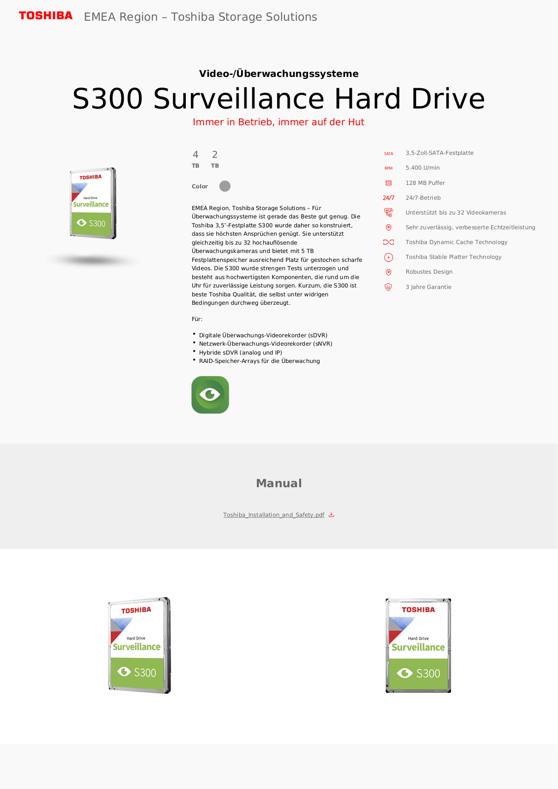 Toshiba HDWT740UZSVA User Manual