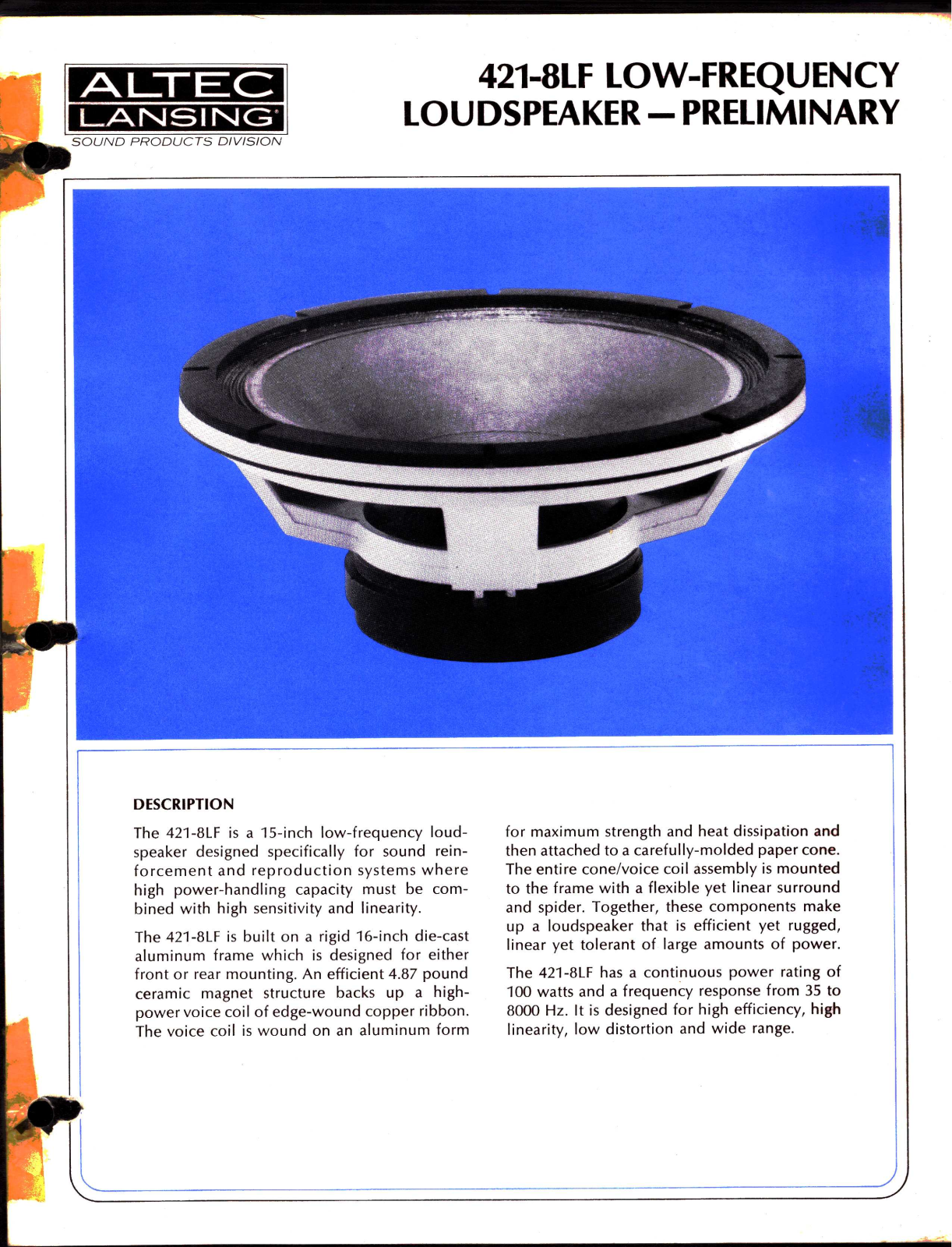 Altec lansing 421-8LF User Manual