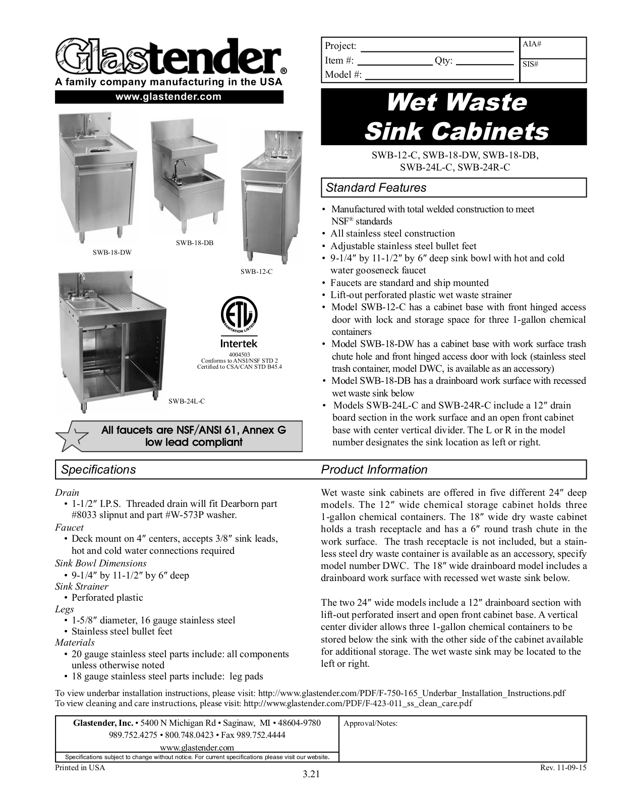 Glastender SWB-18-DB User Manual