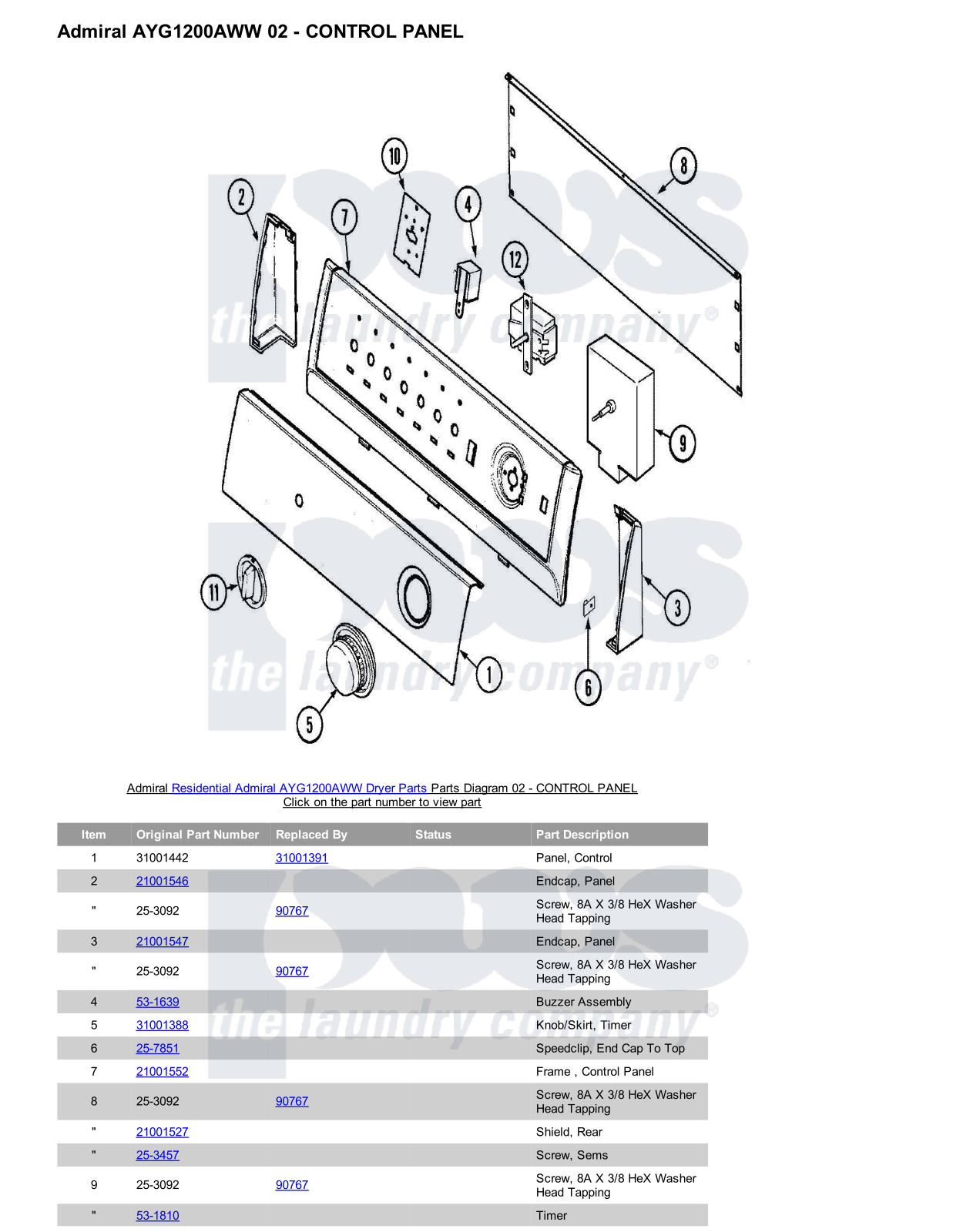 Admiral AYG1200AWW Parts Diagram