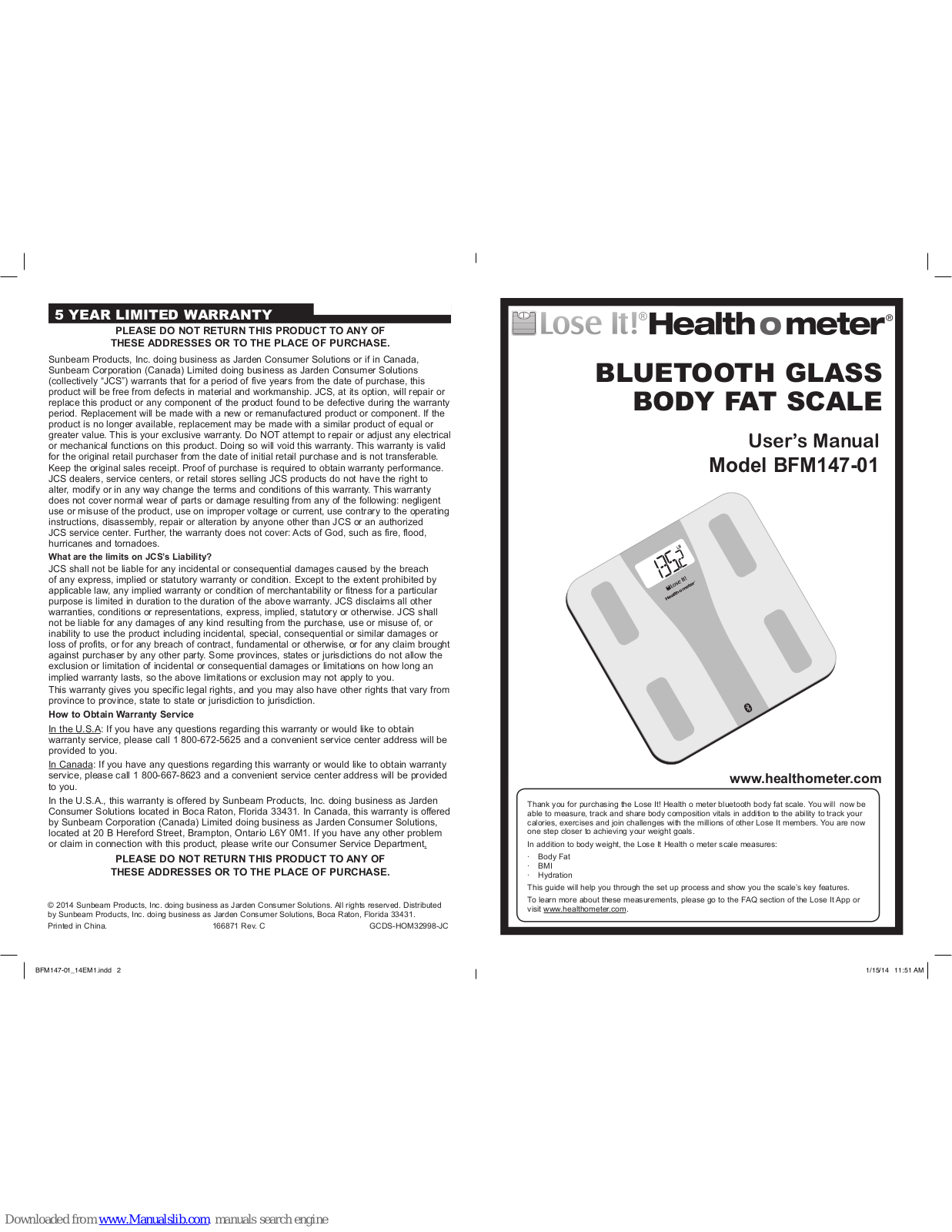 Health O Meter BFM147-01 User Manual