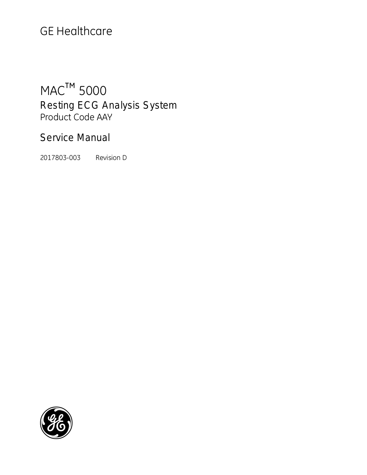 GE Healthcare MAC 5000 Service Manual