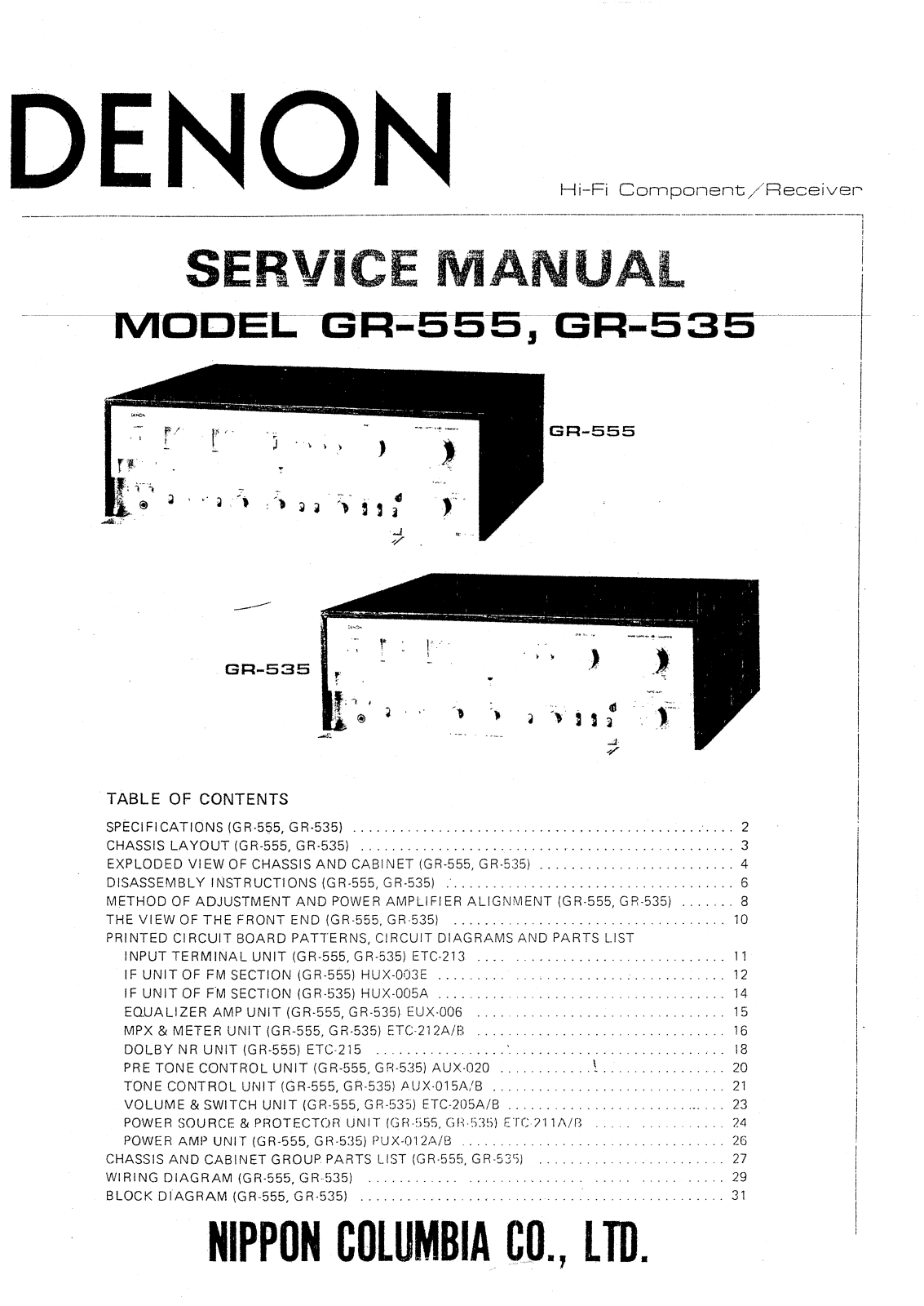 Denon GR-555, GR-535 Service Manual