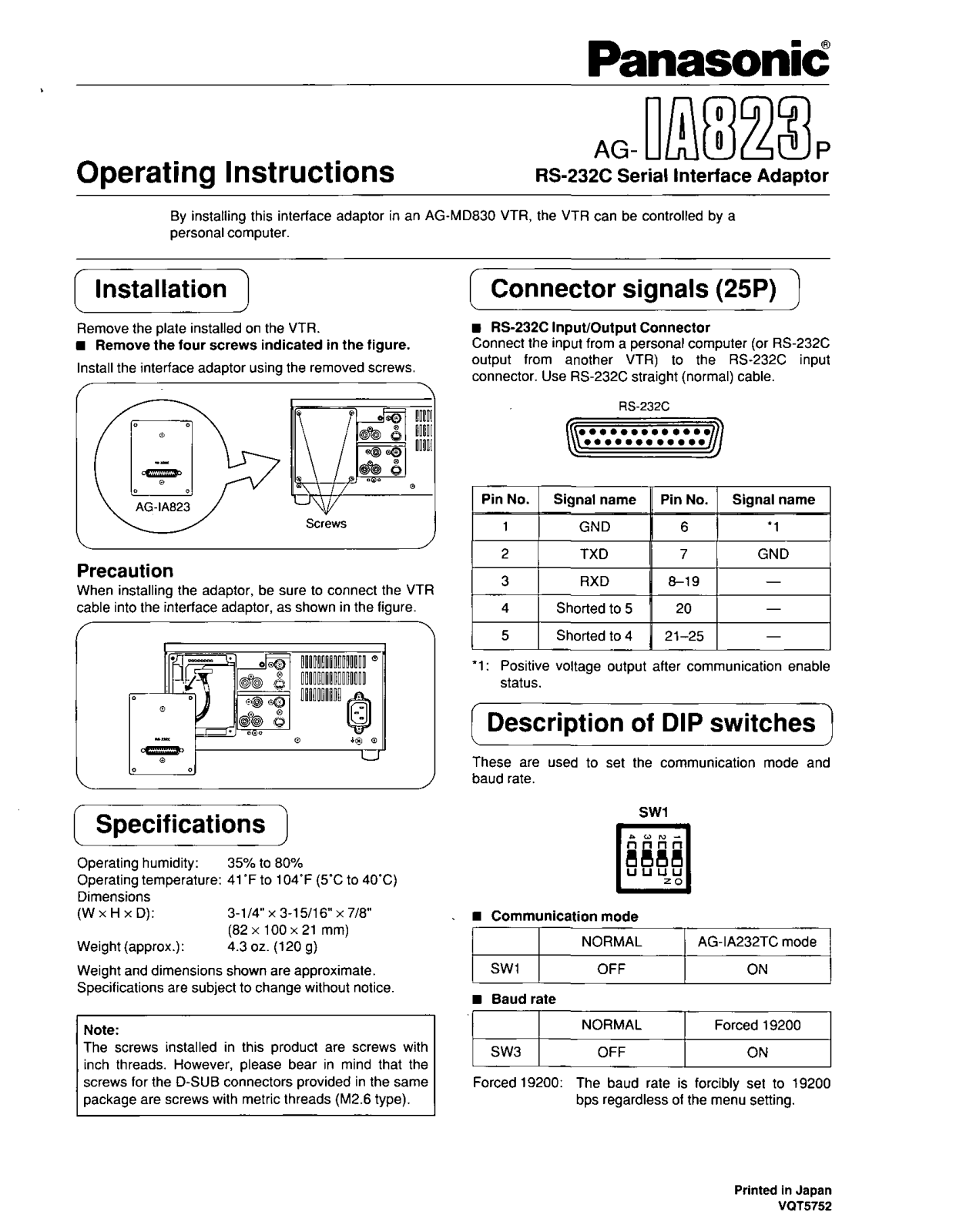 Panasonic AG-IA823P User Manual