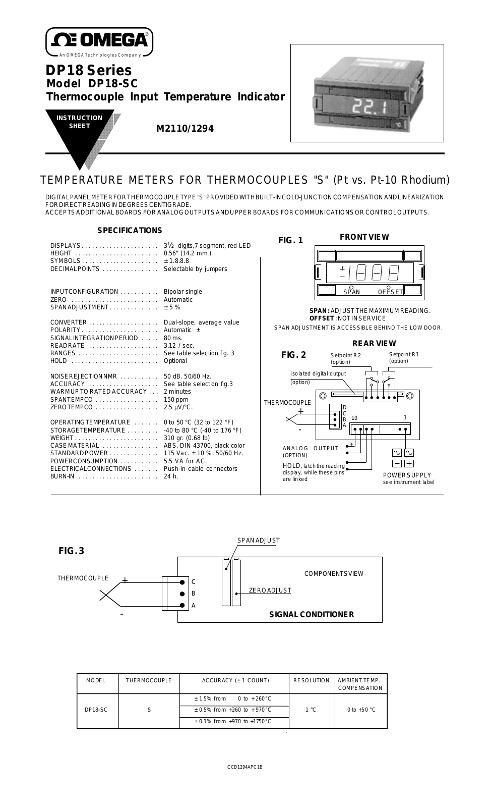 Omega Products DP18-SC Installation  Manual