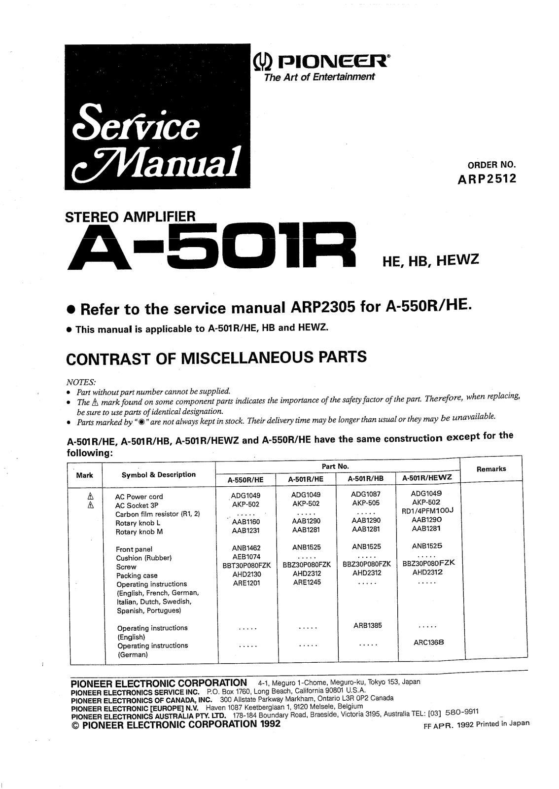 Pioneer A-501-R Service manual