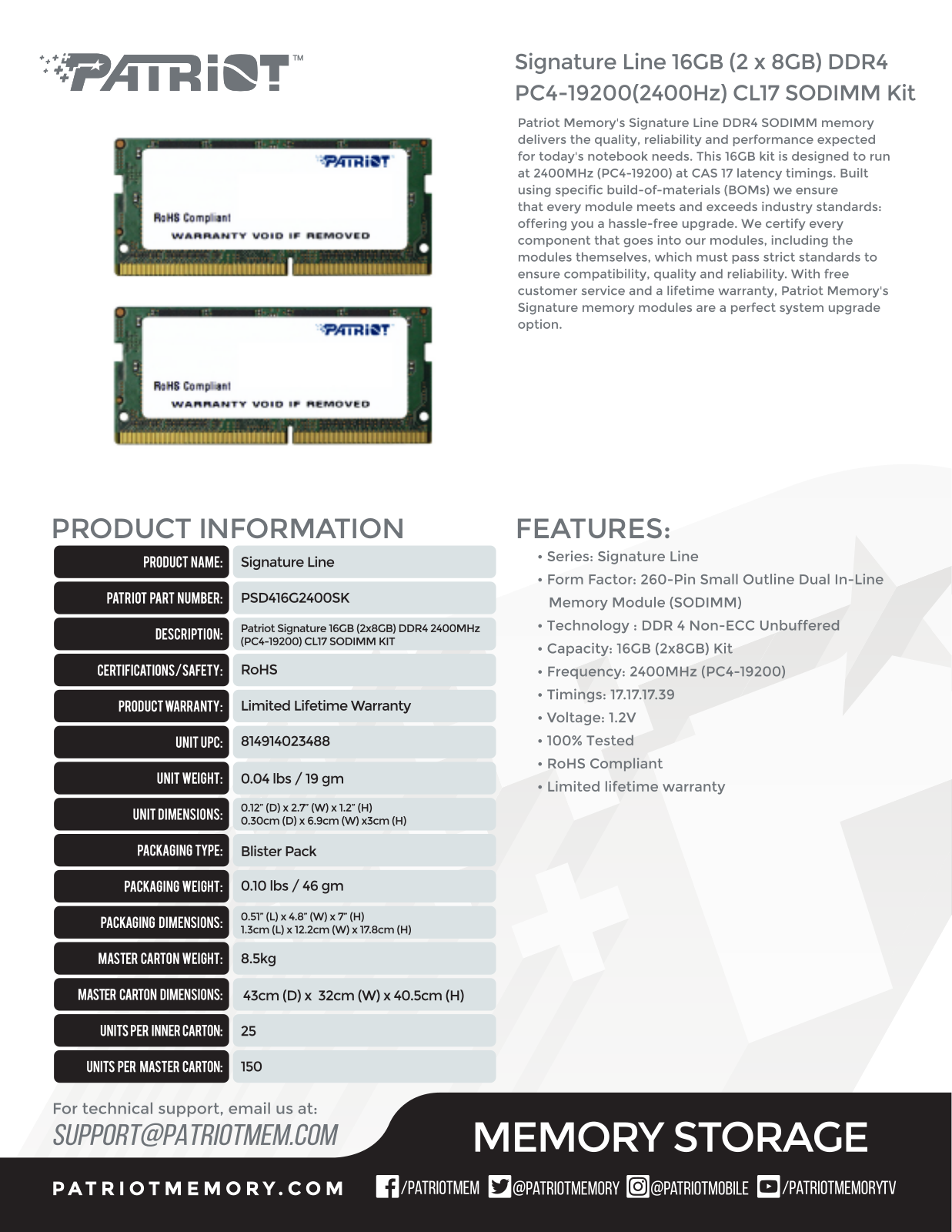 Patriot PSD416G2400SK User Manual