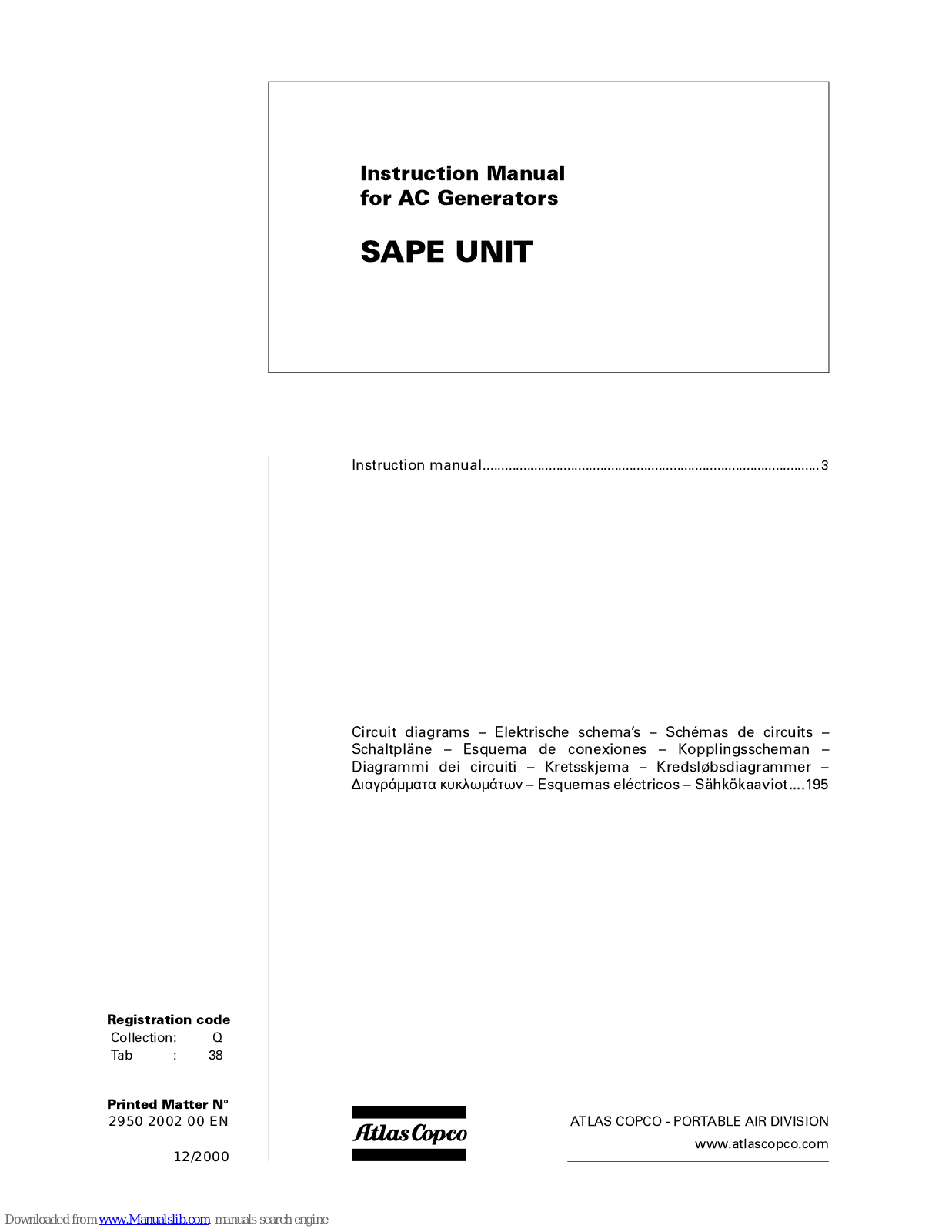 Atlas Copco SAPE Instruction Manual