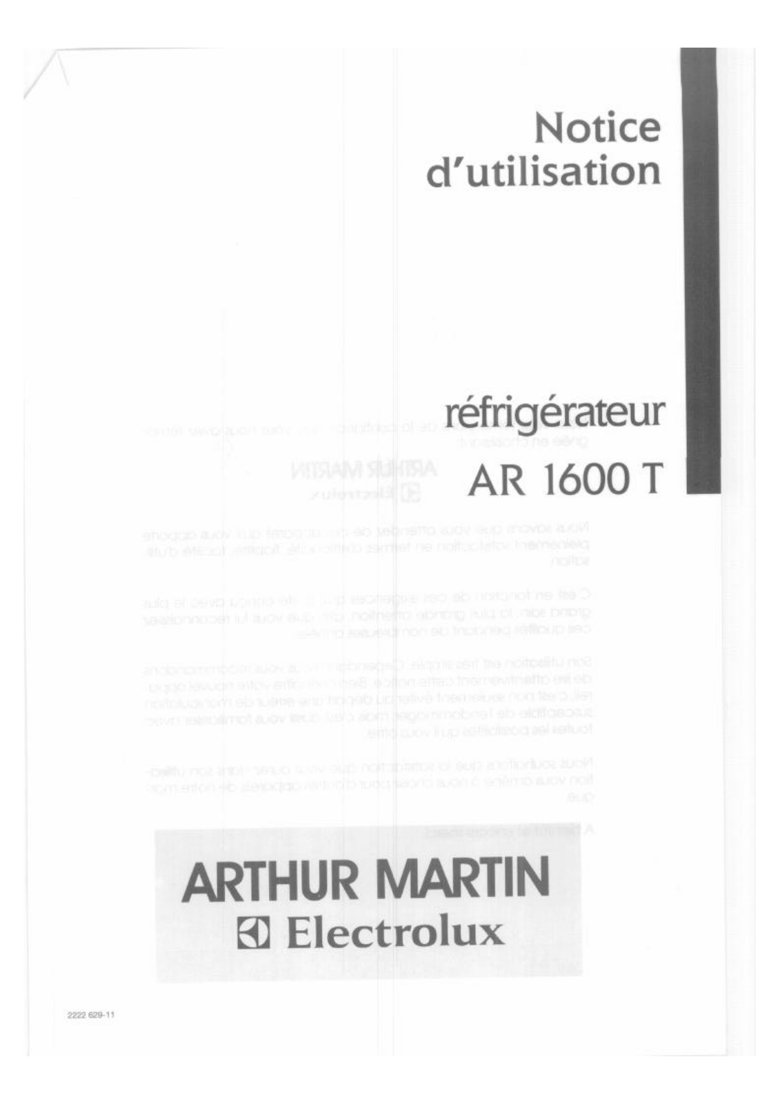 Arthur martin AR1600T User Manual