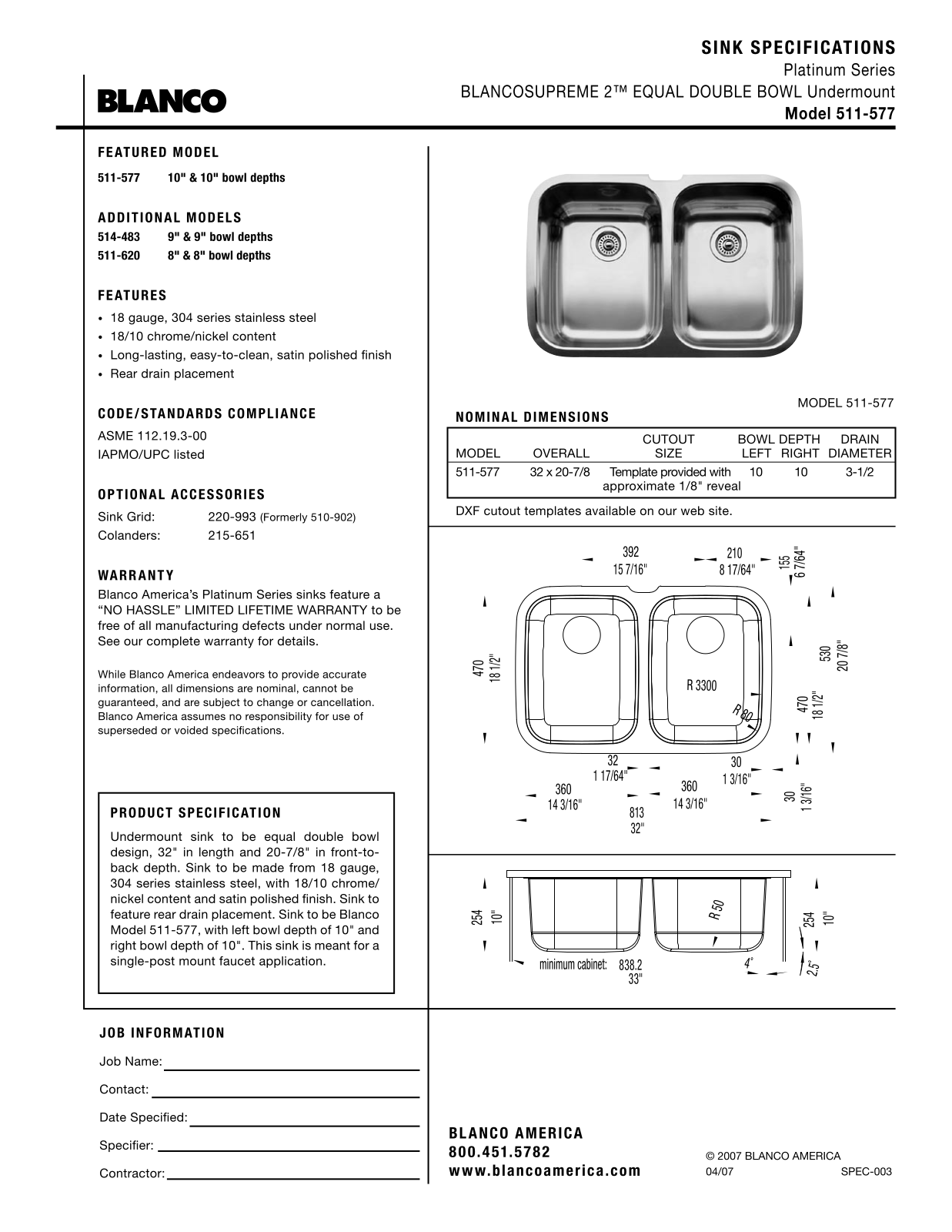 Blanco 511-577 User Manual