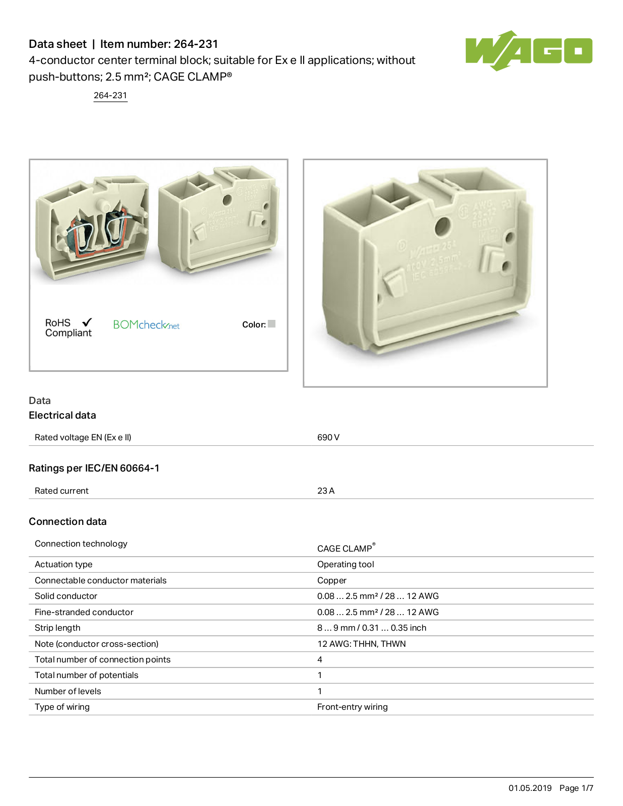 Wago 264-231 Data Sheet