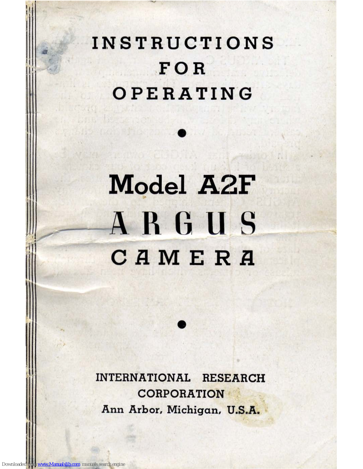 Argus A2F Instructions For Operating Manual - ManualMachine.com
