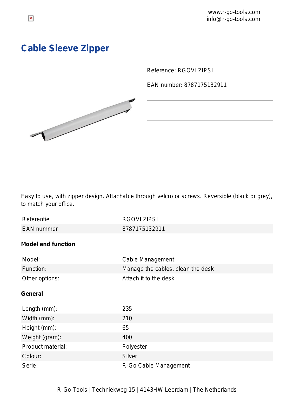 R-GO TOOLS RGOVLZIPSL Product Data Sheet