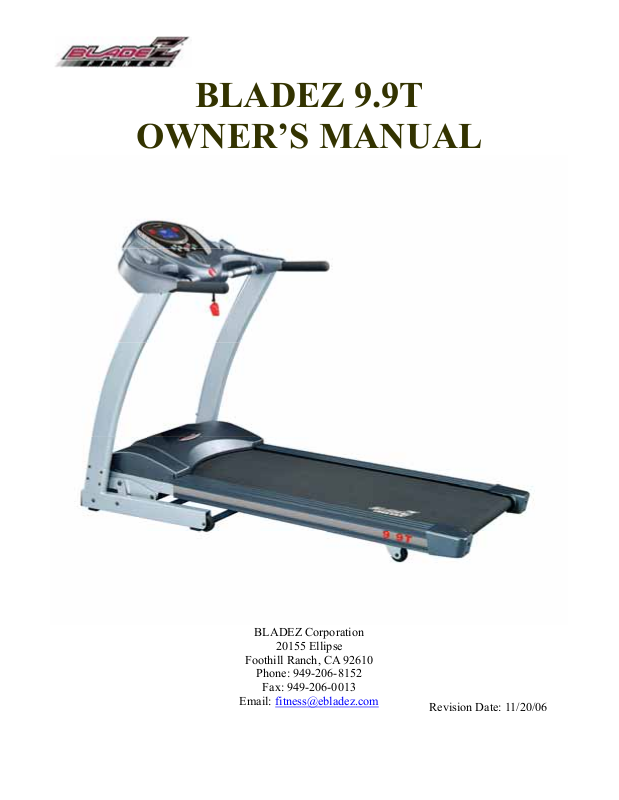 Bladez best sale treadmill manual